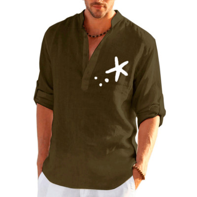 Nauji vyriški laisvalaikio lininiai marškiniai ilgomis rankovėmis Vienspalviai dideli medžio raštais vyriški laisvalaikio marškiniai Laisvi, didelio dydžio viršūnės