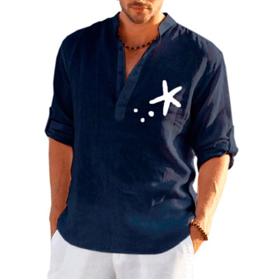 Nauji vyriški laisvalaikio lininiai marškiniai ilgomis rankovėmis Vienspalviai dideli medžio raštais vyriški laisvalaikio marškiniai Laisvi, didelio dydžio viršūnės