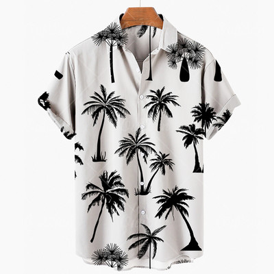 Cămașă hawaiană de vară 2022 Tricou 3D Cămașă retro cu model arbore de nucă de cocos Tricou cu mânecă scurtă bărbat Camisa vacanță Casua Tricou bărbat plajă