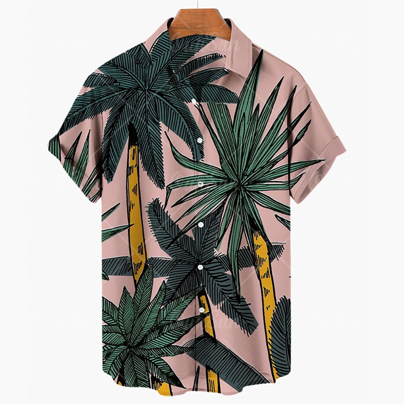 2022 m. vasaros havajietiški marškinėliai 3D marškinėliai Retro marškinėliai kokoso medžio raštu trumpomis rankovėmis vyras Camisa Vacation Casua Man marškinėliai Beach