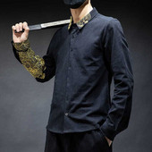 Hímzett üzleti temperamentum ing Férfi, hosszú ujjú, alkalmi, teljesen passzoló alsó ing Divatos, jóképű, nagy méretű kabátfelső