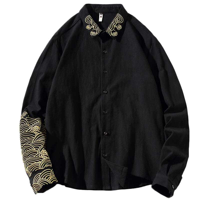 Hímzett üzleti temperamentum ing Férfi, hosszú ujjú, alkalmi, teljesen passzoló alsó ing Divatos, jóképű, nagy méretű kabátfelső