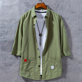 Nauji marškiniai Vyriški rudeniniai paltai trijų ketvirčių rankovėmis Korėjietiško japoniško stiliaus Madingi Laisvi laisvalaikio jaunimo dvi didelės kišenės Armijos žalsvi marškiniai