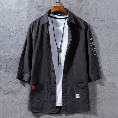 Nauji marškiniai Vyriški rudeniniai paltai trijų ketvirčių rankovėmis Korėjietiško japoniško stiliaus Madingi Laisvi laisvalaikio jaunimo dvi didelės kišenės Armijos žalsvi marškiniai