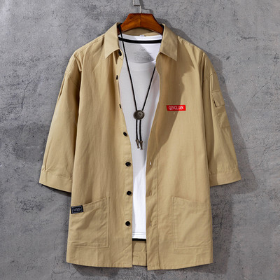 Nauji marškiniai Vyriški rudeniniai paltai trijų ketvirčių rankovėmis Korėjietiško japoniško stiliaus Madingi Laisvi laisvalaikio jaunimo dvi didelės kišenės Armijos žalsvi marškiniai