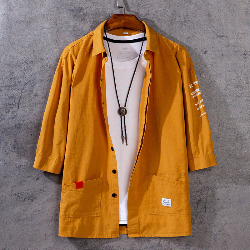 Nauji marškiniai Vyriški rudeniniai paltai trijų ketvirčių rankovėmis Korėjietiško japoniško stiliaus Madingi Laisvi laisvalaikio jaunimo dvi didelės kišenės Armijos žalsvi marškiniai