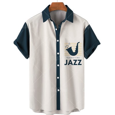 Marškiniai Vyriški trumpomis rankovėmis muzikiniai spaudiniai Havajų stiliaus Kasdieniai laisvai marginti marškiniai Vyriški laisvi vasaros paplūdimio marškinėliai viršus