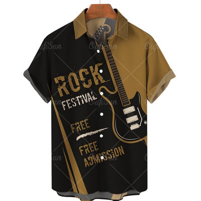 Marškiniai Vyriški trumpomis rankovėmis muzikiniai spaudiniai Havajų stiliaus Kasdieniai laisvai marginti marškiniai Vyriški laisvi vasaros paplūdimio marškinėliai viršus