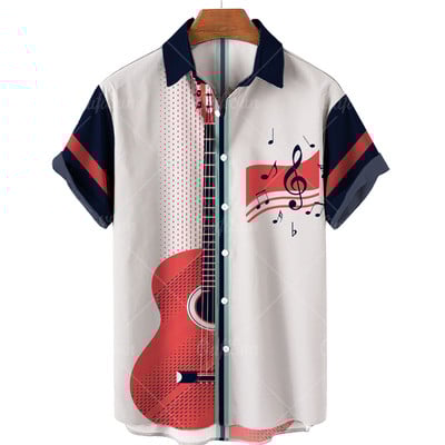 Marškiniai Vyriški trumpomis rankovėmis muzikiniai spaudiniai Havajų stiliaus Kasdieniai laisvai marginti marškiniai Vyriški laisvi vasaros paplūdimio marškinėliai viršus