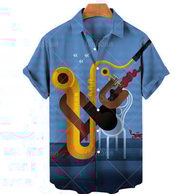 Marškiniai Vyriški trumpomis rankovėmis muzikiniai spaudiniai Havajų stiliaus Kasdieniai laisvai marginti marškiniai Vyriški laisvi vasaros paplūdimio marškinėliai viršus