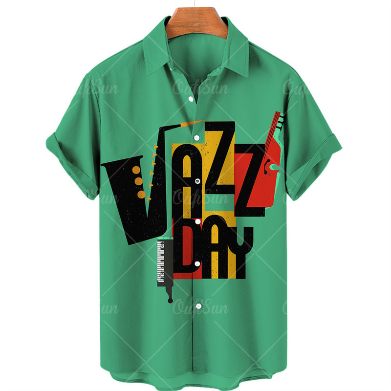 Marškiniai Vyriški trumpomis rankovėmis muzikiniai spaudiniai Havajų stiliaus Kasdieniai laisvai marginti marškiniai Vyriški laisvi vasaros paplūdimio marškinėliai viršus