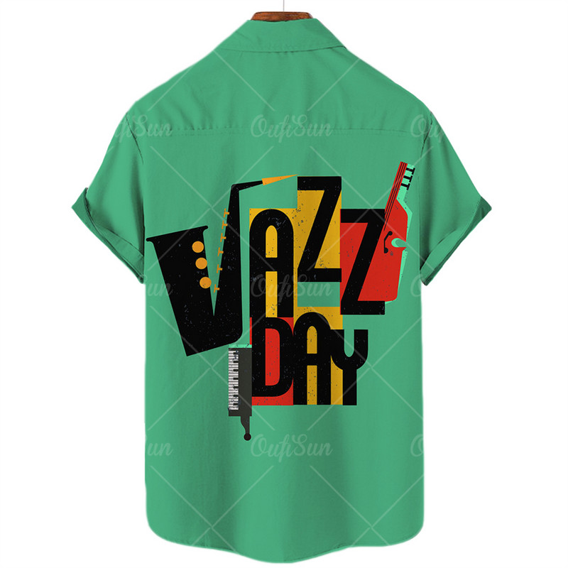 Marškiniai Vyriški trumpomis rankovėmis muzikiniai spaudiniai Havajų stiliaus Kasdieniai laisvai marginti marškiniai Vyriški laisvi vasaros paplūdimio marškinėliai viršus