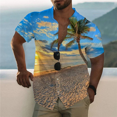 Nyári hawaii trópusi ing férfiaknak 3d nyomott férfi kókuszfa ing túlméretezett felsők póló férfi strandblúz 5xl Camisa