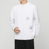 Madingi lininiai ilgomis rankovėmis vyriški marškiniai Kinietiško stiliaus didelio dydžio siuvinėtos palaidinės Dryžuoti laisvi vyriški drabužiai Laisvalaikis megztinis