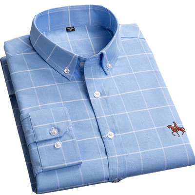 Vyriški marškiniai ilgomis rankovėmis 100 % grynos medvilnės Oksfordo languoti dryžuoti marškiniai Laisvalaikio ploni marškinėliai Vyriški korėjietiški drabužiai Gatvės apranga