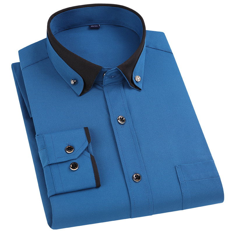 2021 m. Nauji vyriški marškiniai su deimantine sagutėmis, įprastos formos apykaklė, ilgomis rankovėmis, minkšta, šiek tiek elastinga, be geležies vestuvinė audinys DA516