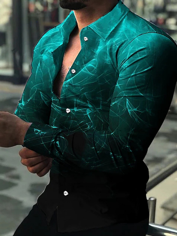 Cămăși de lux pentru bărbați Cămașă cu un singur piept Casual negru-verde cu imprimeu degradat Topuri cu mânecă lungă Îmbrăcăminte pentru bărbați Cardigan Hawaii