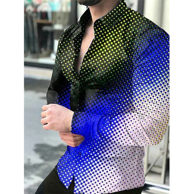 Moda de toamnă Cămăși de lux pentru bărbați cu guler răsturnat Cămașă cu nasturi casual cu puncte imprimate Topuri cu mânecă lungă Haine pentru bărbați Cardigan