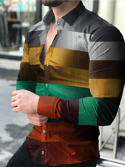 Moda de toamnă Cămăși de lux pentru bărbați cu guler răsturnat Cămașă cu nasturi casual cu puncte imprimate Topuri cu mânecă lungă Haine pentru bărbați Cardigan