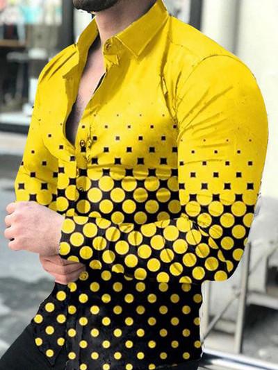 Moda de toamnă Cămăși de lux pentru bărbați cu guler răsturnat Cămașă cu nasturi casual cu puncte imprimate Topuri cu mânecă lungă Haine pentru bărbați Cardigan