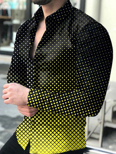 Moda de toamnă Cămăși de lux pentru bărbați cu guler răsturnat Cămașă cu nasturi casual cu puncte imprimate Topuri cu mânecă lungă Haine pentru bărbați Cardigan
