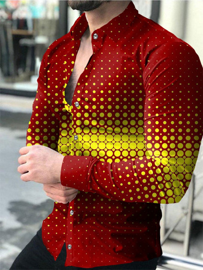 Moda de toamnă Cămăși de lux pentru bărbați cu guler răsturnat Cămașă cu nasturi casual cu puncte imprimate Topuri cu mânecă lungă Haine pentru bărbați Cardigan