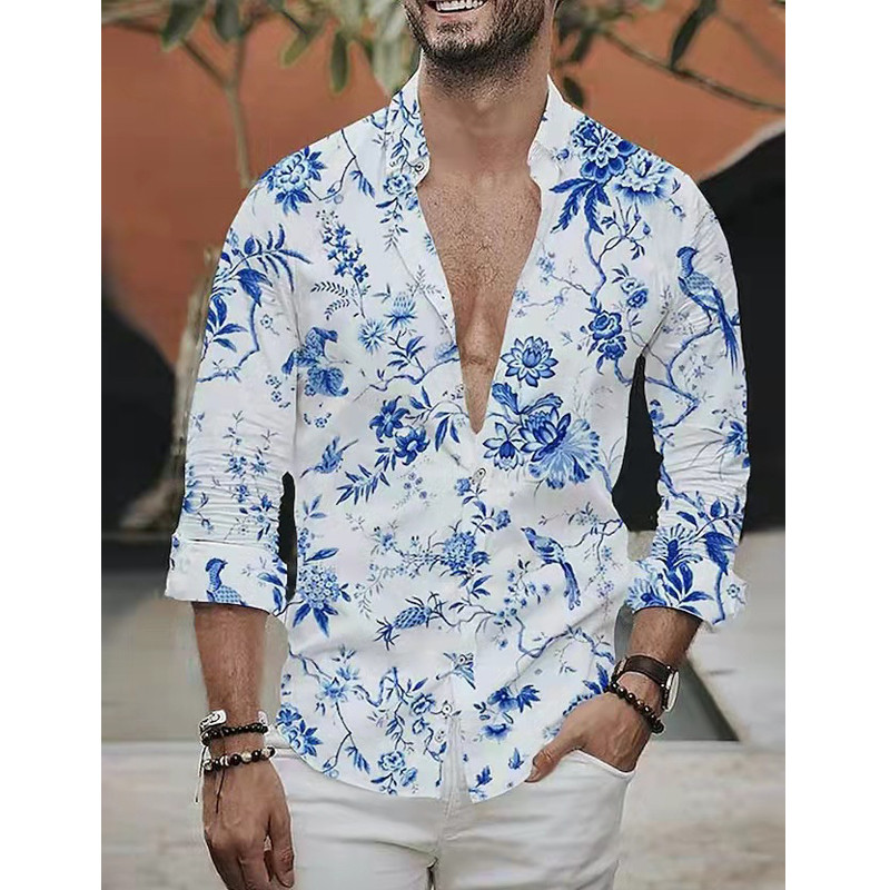 Nauji pavasario vasaros vyriški marškiniai, dažyti rašalu, viršutiniai drabužiai, laisvalaikio gatvių apranga, atverčiama apykakle, ilgomis rankovėmis marškiniai, vintažinė palaidinė