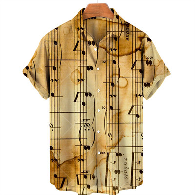 Hawaii Férfi Zenei ing 3D Print Musical Note ingek Férfinak Túlméretes Rock Tee ing Férfi Ruházat Férfi Camisa Férfi Tervező