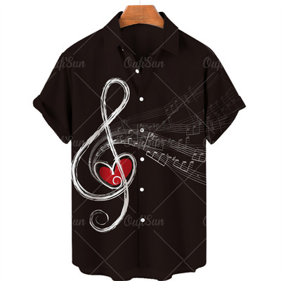 Hawaii Férfi Zenei ing 3D Print Musical Note ingek Férfinak Túlméretes Rock Tee ing Férfi Ruházat Férfi Camisa Férfi Tervező