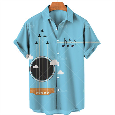Hawaii Férfi Zenei ing 3D Print Musical Note ingek Férfinak Túlméretes Rock Tee ing Férfi Ruházat Férfi Camisa Férfi Tervező