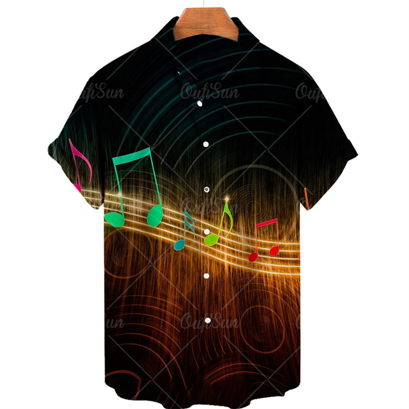 Hawaii Férfi Zenei ing 3D Print Musical Note ingek Férfinak Túlméretes Rock Tee ing Férfi Ruházat Férfi Camisa Férfi Tervező