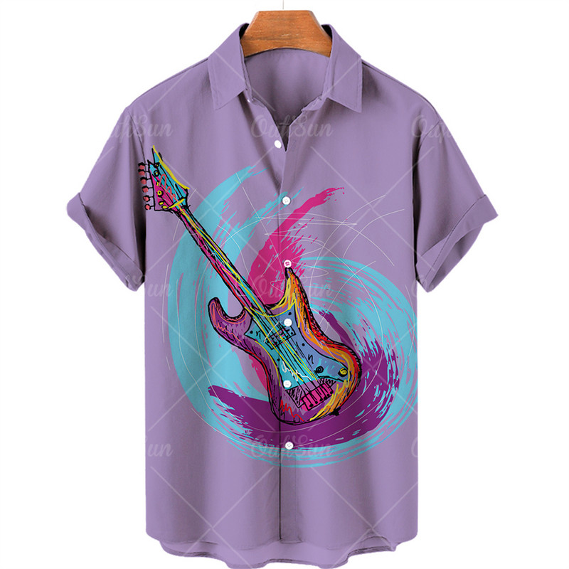 Hawaii Férfi Zenei ing 3D Print Musical Note ingek Férfinak Túlméretes Rock Tee ing Férfi Ruházat Férfi Camisa Férfi Tervező
