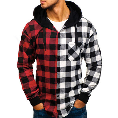 2022 m. vyriški marškiniai Rudens mados Kasdieniai languoti marškiniai ilgomis rankovėmis medvilniniai aukštos kokybės megztiniai marškiniai su gobtuvu Žiemos vyriška viršūnė