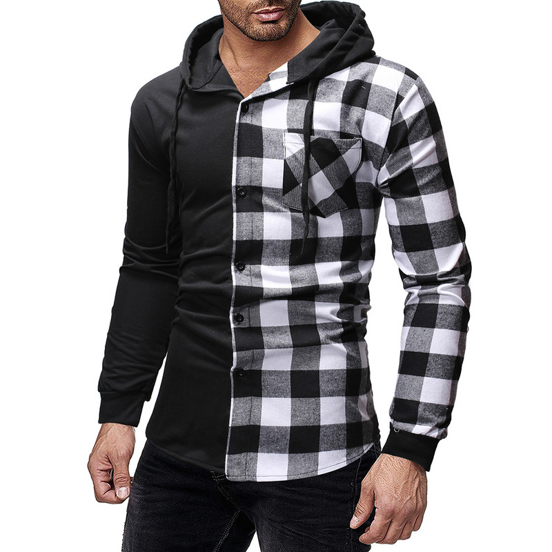 2022 m. vyriški marškiniai Rudens mados Kasdieniai languoti marškiniai ilgomis rankovėmis medvilniniai aukštos kokybės megztiniai marškiniai su gobtuvu Žiemos vyriška viršūnė