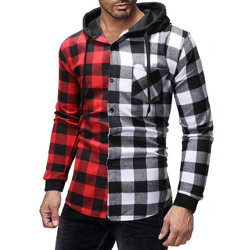 2022 m. vyriški marškiniai Rudens mados Kasdieniai languoti marškiniai ilgomis rankovėmis medvilniniai aukštos kokybės megztiniai marškiniai su gobtuvu Žiemos vyriška viršūnė