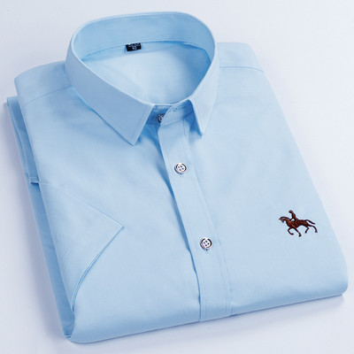 Meeste lühikeste varrukatega särgid Riietus Ühevärvilised Tikandid Chemise Homme Smart Casual Slim Fit Lühikeste varrukatega pluusisärk Uus