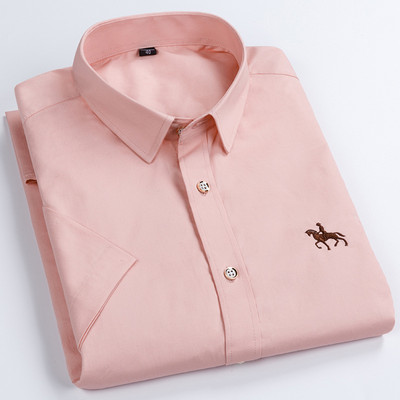 Meeste lühikeste varrukatega särgid Riietus Ühevärvilised Tikandid Chemise Homme Smart Casual Slim Fit Lühikeste varrukatega pluusisärk Uus