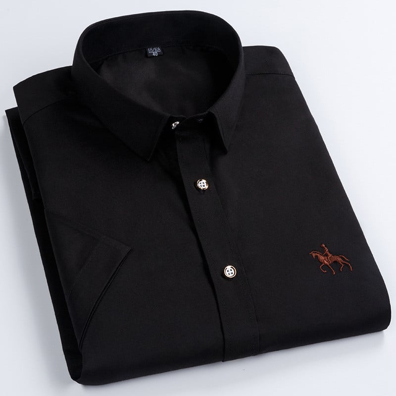 Vyriški marškiniai trumpomis rankovėmis Drabužiai Vienspalviai Siuvinėjimai Chemise Homme Smart Casual Slim Fit Palaidinė su apversta apykakle Nauja