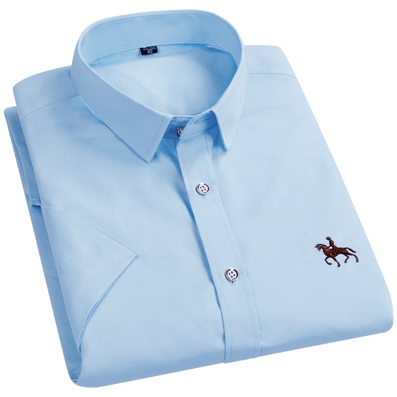 Vyriški marškiniai trumpomis rankovėmis Drabužiai Vienspalviai Siuvinėjimai Chemise Homme Smart Casual Slim Fit Palaidinė su apversta apykakle Nauja