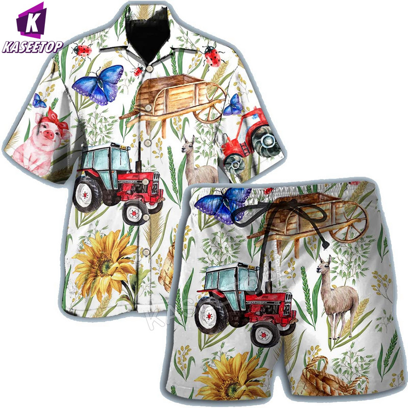 Vyriški marškiniai Ūkis Žemės ūkis 3D spausdinti havajietiški marškiniai vyrui Kubietiška apykakle trumpomis rankovėmis palaidinės Laisvalaikio madingi drabužiai Palaidinės