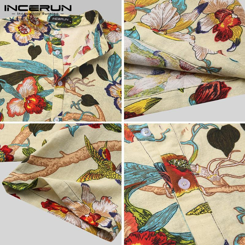 Nyári nyomott ing Férfi pamut alkalmi, légáteresztő rövid ujjú utcai ruházat hawaii ingek márka szabadidő Camisa Masculina INCERUN