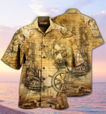 Ανδρικό μπλουζάκι Hawaii Retro American Flag Veteran Camo Top 3D print πουκάμισο καλοκαιρινό υπερμεγέθη κοντό μανίκι Skull Scorpion