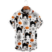 2022 nova muška ležerna prozračna majica kratkih rukava modna muška košulja na rever Hawaii s plažom noć vještica crna mačka