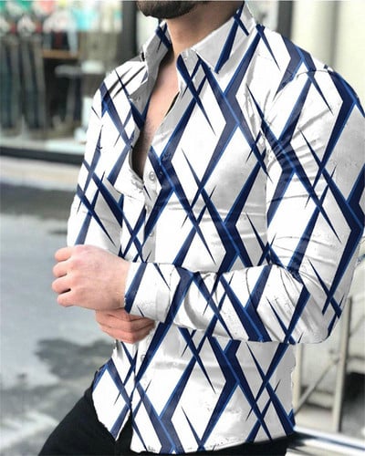 Модни луксозни мъжки ризи Едноредна риза Ежедневни лилави горнища с бурен принт с дълъг ръкав Мъжко облекло Хавайска жилетка