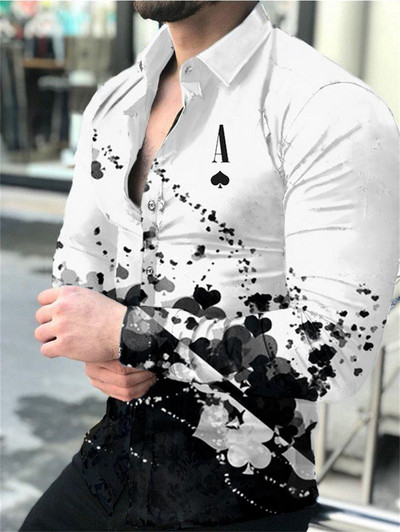 Модни луксозни мъжки ризи Едноредна риза Ежедневни лилави горнища с бурен принт с дълъг ръкав Мъжко облекло Хавайска жилетка