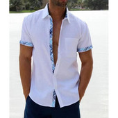 Nauji laisvalaikio vyriški marškiniai Laisvi susiliejančių spalvų kišeniniai šortai rankovėmis Laisvalaikiai marškiniai su sutrumpinta apykakle Viršutiniai vasaros drabužiai Homme M-5XL