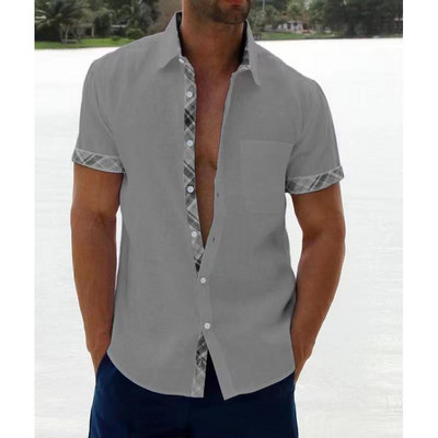 Nauji laisvalaikio vyriški marškiniai Laisvi susiliejančių spalvų kišeniniai šortai rankovėmis Laisvalaikiai marškiniai su sutrumpinta apykakle Viršutiniai vasaros drabužiai Homme M-5XL