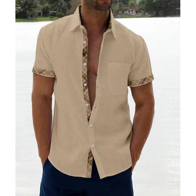 Nauji laisvalaikio vyriški marškiniai Laisvi susiliejančių spalvų kišeniniai šortai rankovėmis Laisvalaikiai marškiniai su sutrumpinta apykakle Viršutiniai vasaros drabužiai Homme M-5XL