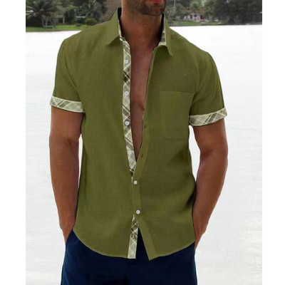Nauji laisvalaikio vyriški marškiniai Laisvi susiliejančių spalvų kišeniniai šortai rankovėmis Laisvalaikiai marškiniai su sutrumpinta apykakle Viršutiniai vasaros drabužiai Homme M-5XL