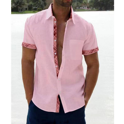 Nauji laisvalaikio vyriški marškiniai Laisvi susiliejančių spalvų kišeniniai šortai rankovėmis Laisvalaikiai marškiniai su sutrumpinta apykakle Viršutiniai vasaros drabužiai Homme M-5XL